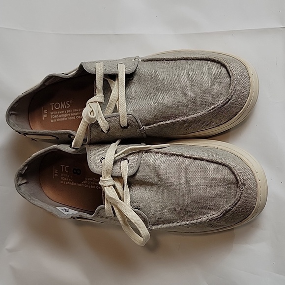 TOMS Drizzle Gray Coated Linen Culver Boat Shoe - Picture 2 of 10
